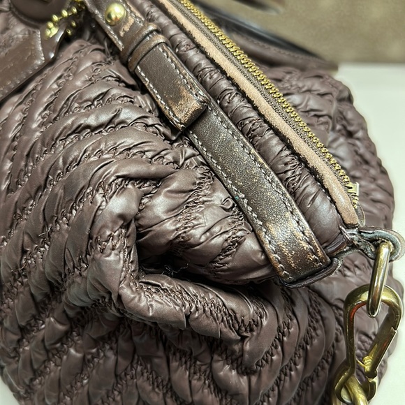 🔥🔥🔥 Coach Madison Lindsey Chevron Quilted Brown Satchel Shoulder Bag - Picture 7 of 16